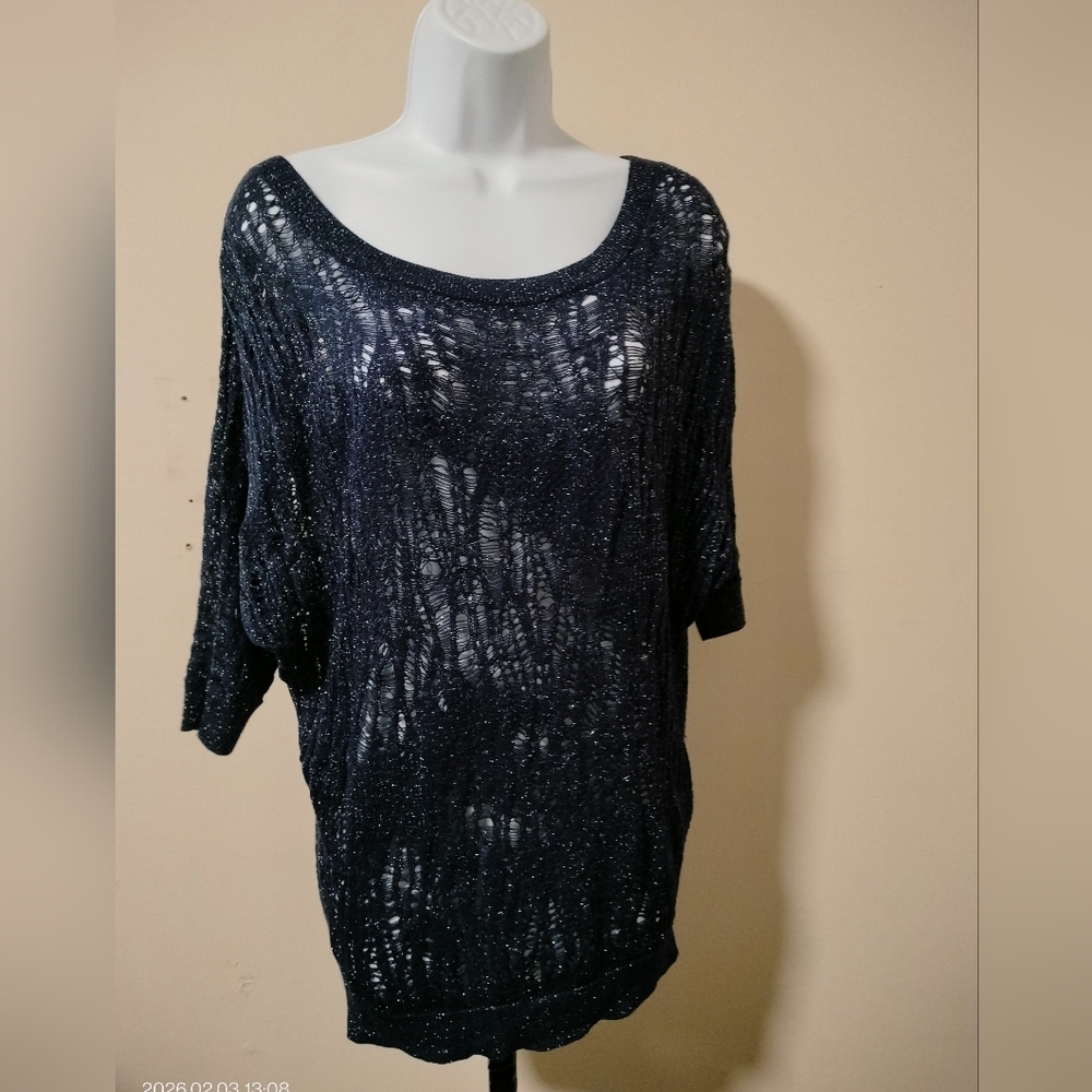 Express Top Dolman Knit Sheer Sweater Royal Blue Size Medium Retro Party
